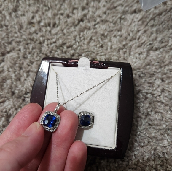 Lab-Created Blue Sapphire & Cubic Zirconia Silver Over Brass Jewelry Set, Ring 8 - Picture 5 of 6